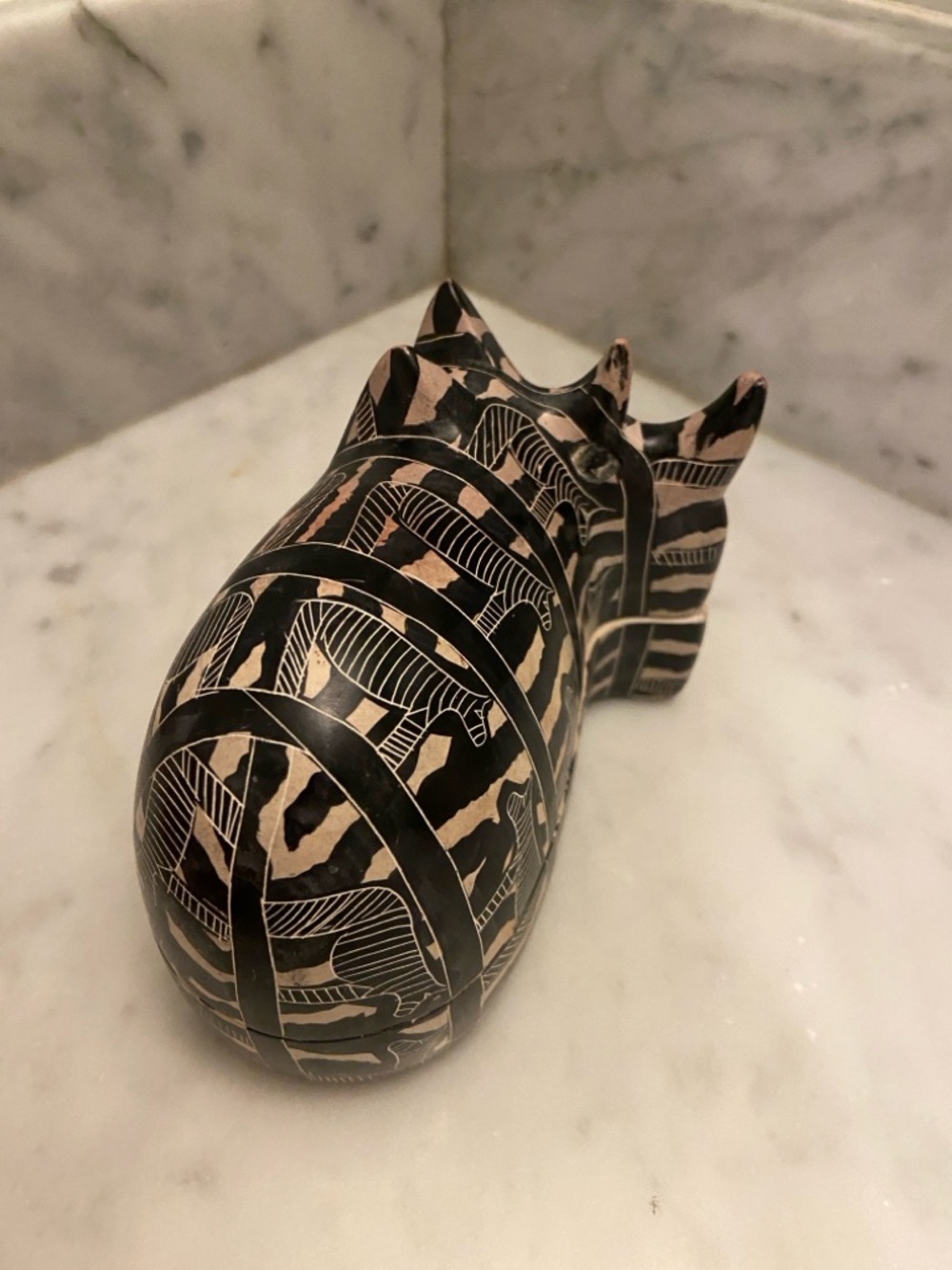 Vintage Besmo Soapstone Rhino Trinket Box: Hand Carved Kenyan Decor